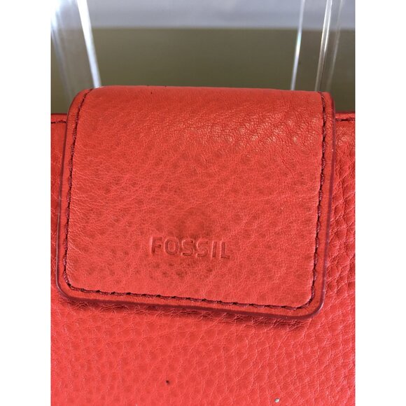 Fossil Women's Emma Tab RFID Clutch Wallet Leather Coral Orange - Picture 3 of 12
